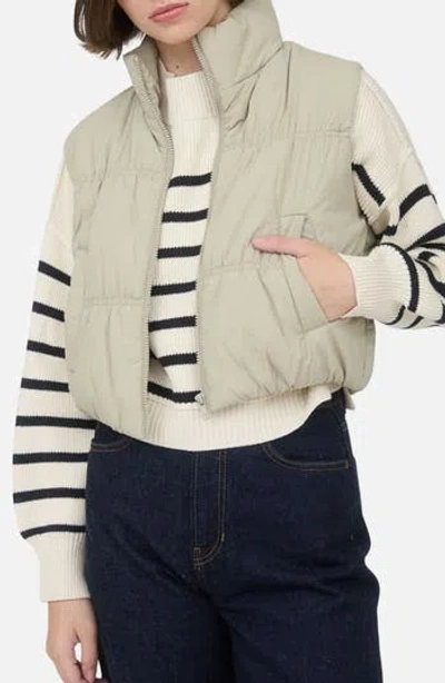 Blu Pepper Collared Water Repellent Cropped Puffer Vest In Cement