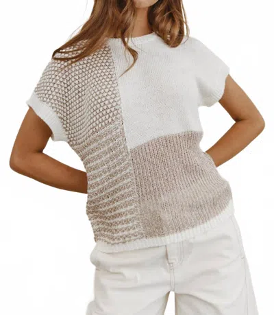 Blu Pepper Color Block Knit Blouse - Plus In Taupe In White