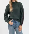 Blu Pepper Color Block Mock Neck Exposed Seam Knit Sweater In Hunter Green In Gray