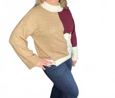 Blu Pepper Color Block Sweater In Rosewood In Neutral