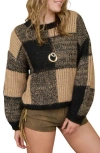 Blu Pepper Colorblock Check Sweater In Brown