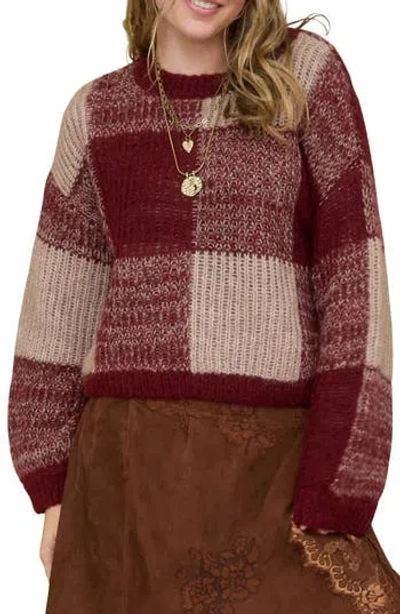 Blu Pepper Colorblock Check Sweater In Burgundy