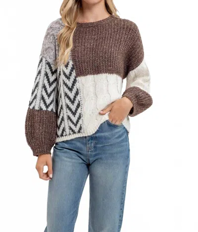 Blu Pepper Colorblock Chevron Sweater In Brown Multi