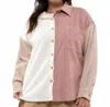 Blu Pepper Colorblock Corduroy Jacket - Plus Size In Dusty Pink In Multi