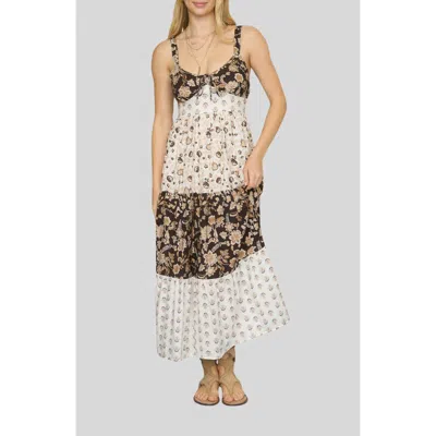 Blu Pepper Colorblock Floral Print Maxi Sundress In Multi