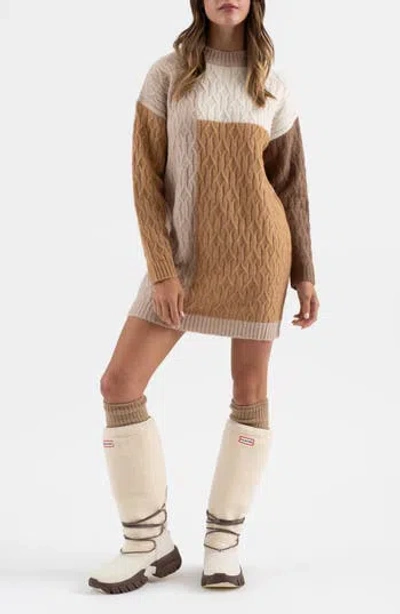 Blu Pepper Colorblock Long Sleeve Sweater Dress In Taupe Multi