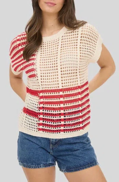 Blu Pepper Colorblock Open Knit Top In Multi