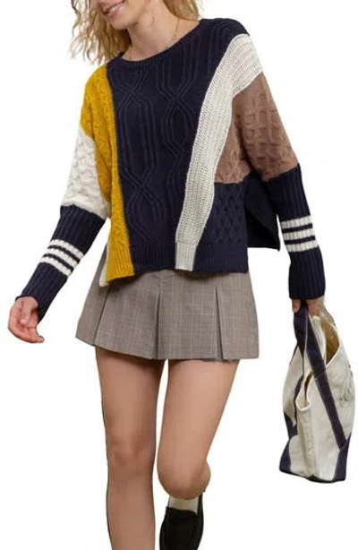 Blu Pepper Colorblock Sweater In Navy Multi