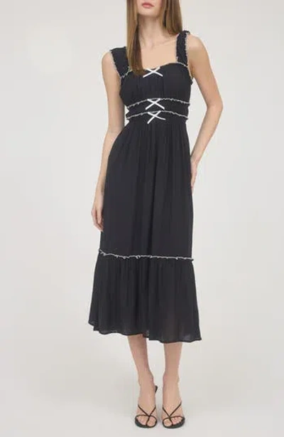 Blu Pepper Contrast Bow Midi Dress In Black