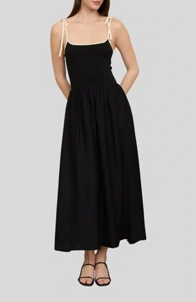Blu Pepper Contrast Bow Strap Midi Dress In Brown