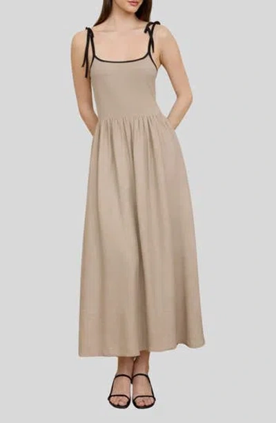 Blu Pepper Contrast Bow Strap Midi Dress In Brown