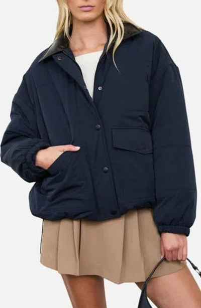 Blu Pepper Contrast Collar Puffer Jacket In Blue