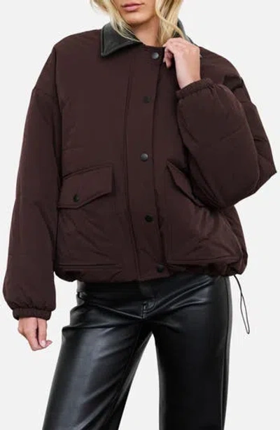 Blu Pepper Contrast Collar Puffer Jacket In Brown