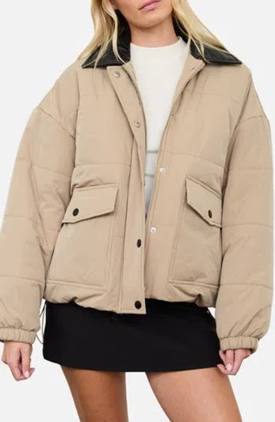 Blu Pepper Contrast Collar Puffer Jacket In Neutral