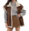 Blu Pepper Contrast Faux Shearling Vest In Dark Brown In Brown