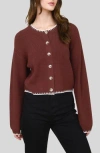 Blu Pepper Contrast Stitch Button Front Cardigan In Brown