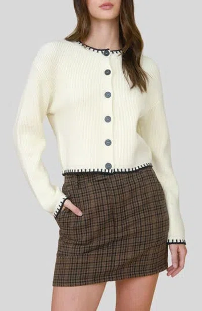 Blu Pepper Contrast Stitch Button Front Cardigan In White