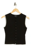 Blu Pepper Contrast Stitch Knit Button Front Top In Black