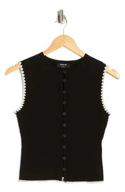 Blu Pepper Contrast Stitch Knit Button Front Top In Black