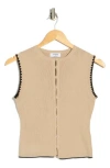 Blu Pepper Contrast Stitch Knit Button Front Top In Neutral