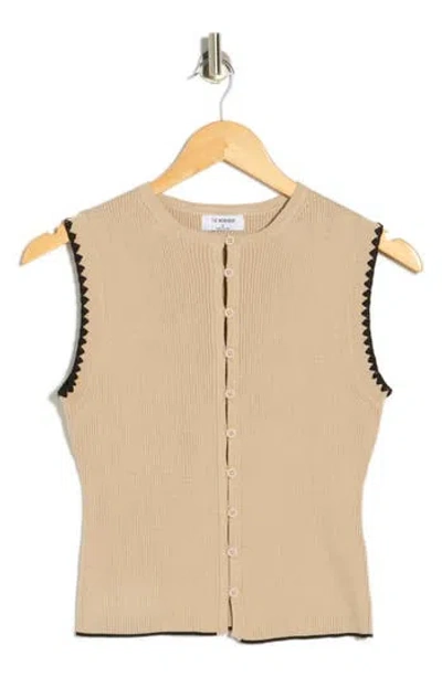 Blu Pepper Contrast Stitch Knit Button Front Top In Neutral