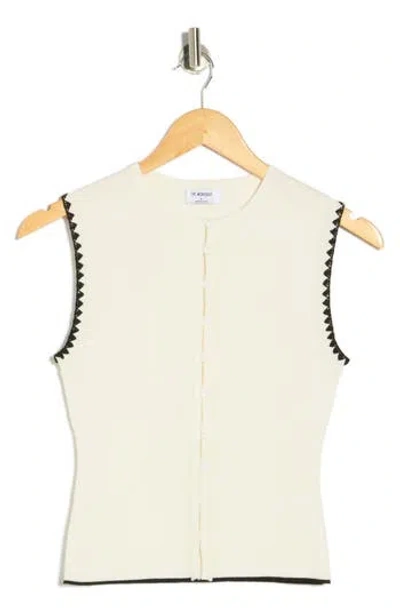 Blu Pepper Contrast Stitch Knit Button Front Top In White