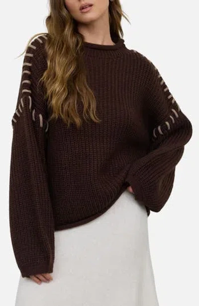 Blu Pepper Contrast Stitch Mock Neck Sweater In Brown