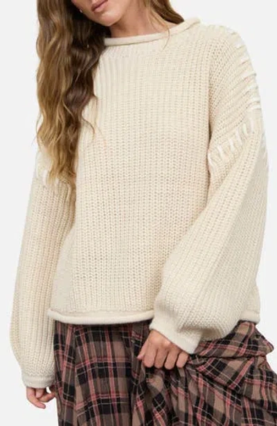Blu Pepper Contrast Stitch Mock Neck Sweater In Neutral