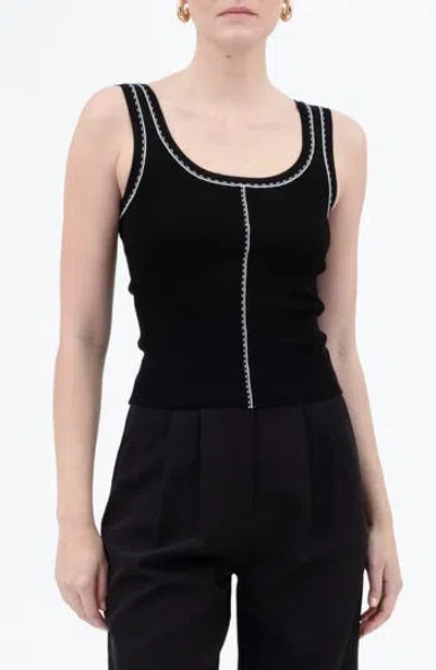 Blu Pepper Contrast Stitch Scoop Neck Sweater Tank In Black