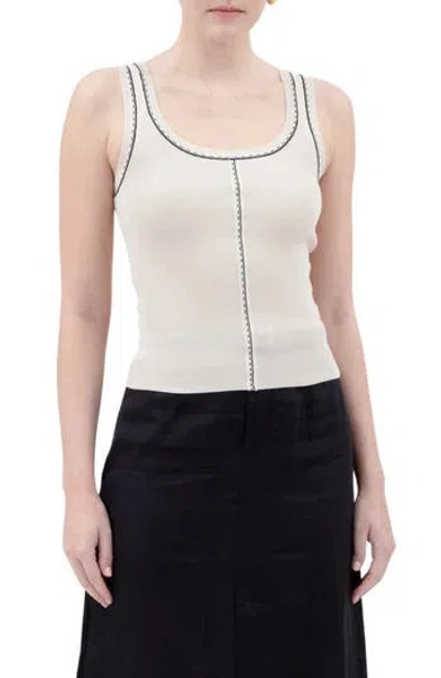 Blu Pepper Contrast Stitch Scoop Neck Sweater Tank In Light Khaki