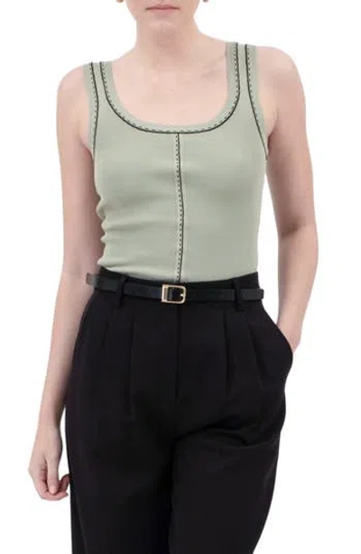 Blu Pepper Contrast Stitch Scoop Neck Sweater Tank In Light Olive