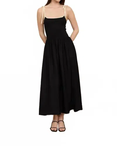Blu Pepper Contrast Tie Spaghetti Strap Mix Media Dress In Black