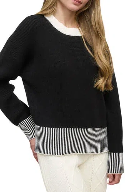 Blu Pepper Contrast Trim Back Button Sweater In Black