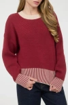 Blu Pepper Contrast Trim Back Button Sweater In Burgundy