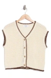 Blu Pepper Contrast Trim Button Front Knit Top In Multi