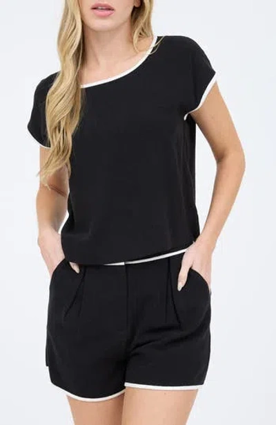 Blu Pepper Contrast Trim Cap Sleeve Top
