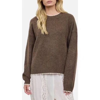 Blu Pepper Contrast Trim Crew Sweater In Brown