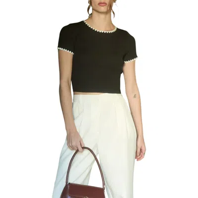 Blu Pepper Contrast Trim Crop Knit Top In Black