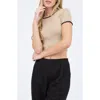 Blu Pepper Contrast Trim Crop Knit Top In Khaki