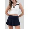 Blu Pepper Contrast Trim Johnny Collar Tank Top In White