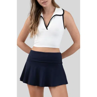 Blu Pepper Contrast Trim Johnny Collar Tank Top In White