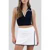 Blu Pepper Contrast Trim Johnny Collar Tank Top In Blue
