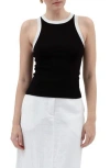 Blu Pepper Contrast Trim Racerback Knit Tank Top In Black