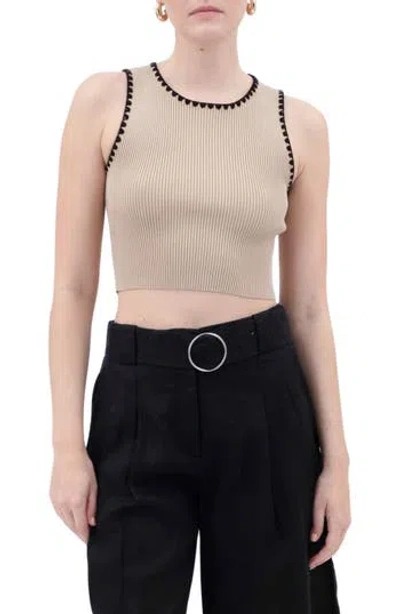Blu Pepper Contrast Trim Sleeveless Top In Khaki