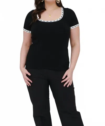 Blu Pepper Contrast Trim Sweater Knit Top In Black