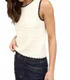Blu Pepper Contrast Trim Sweater Top In Beige In White