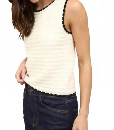 Blu Pepper Contrast Trim Sweater Top In Beige In White