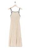 BLU PEPPER BLU PEPPER CONTRAST TRIM TIE BACK TIERED MIDI DRESS