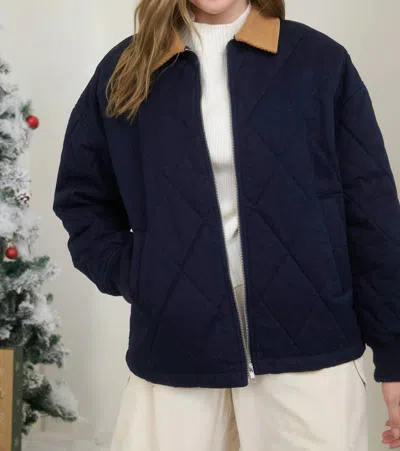 Blu Pepper Corduroy Collar Barn Jacket In Navy In Blue