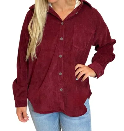 Blu Pepper Corduroy Shacket In Merlot In Red